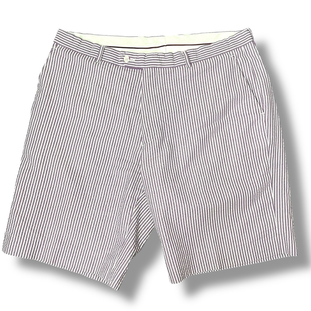 Afazzy NY Men's Size 38 Seersucker Golf Shorts Purple White Stripe Pockets